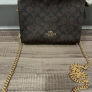 Coach Brown Monogram Crossbody Bag with Gold Chain